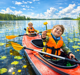 Семейный сплав на байдарках по р.Вуокса: квест и походная баня (5+)