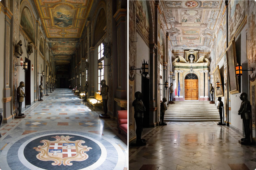 РЫцари и расписанные стены и потолок