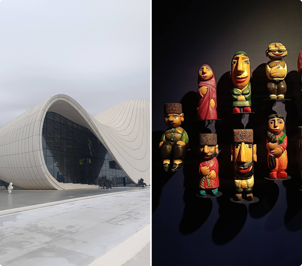 Здание и статуэтки