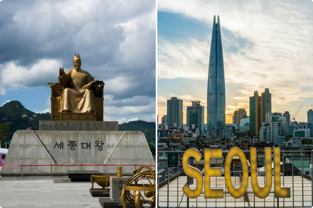 Здания и статуя